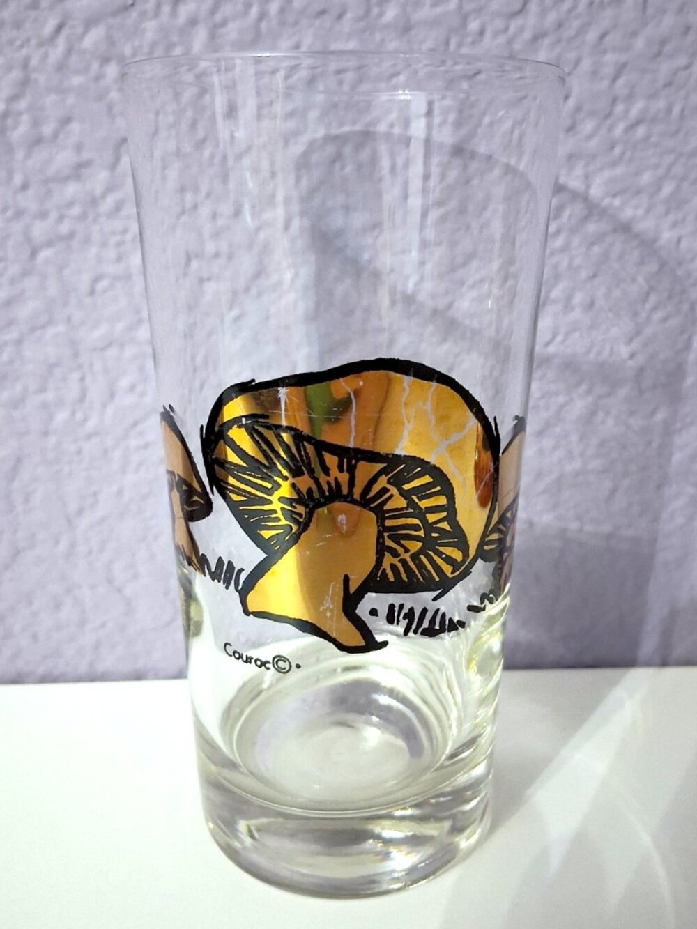 Vintage Couroc Gold Mushrooms Drinking Glass Cocktail Tumbler Single Replacement
